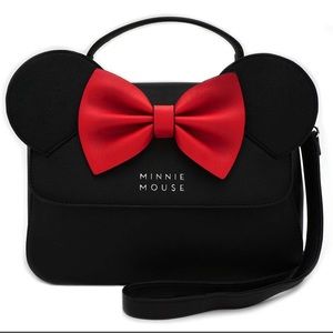 Disney Loungefly Minnie Mouse Bow Ears Black Faux Leather Vegan Crossbody Bag